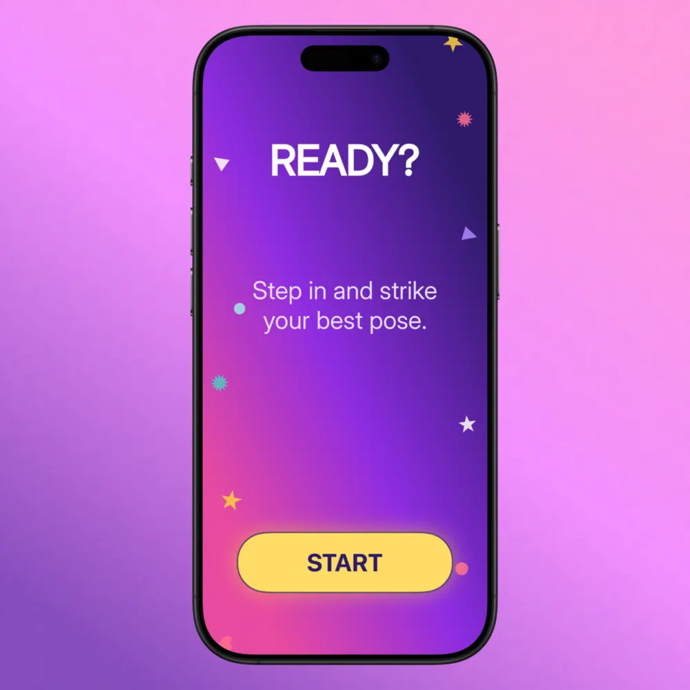 Step 2: Colorful ready start screen with a yellow start button Step 2: Colorful ready start screen with a yellow start button