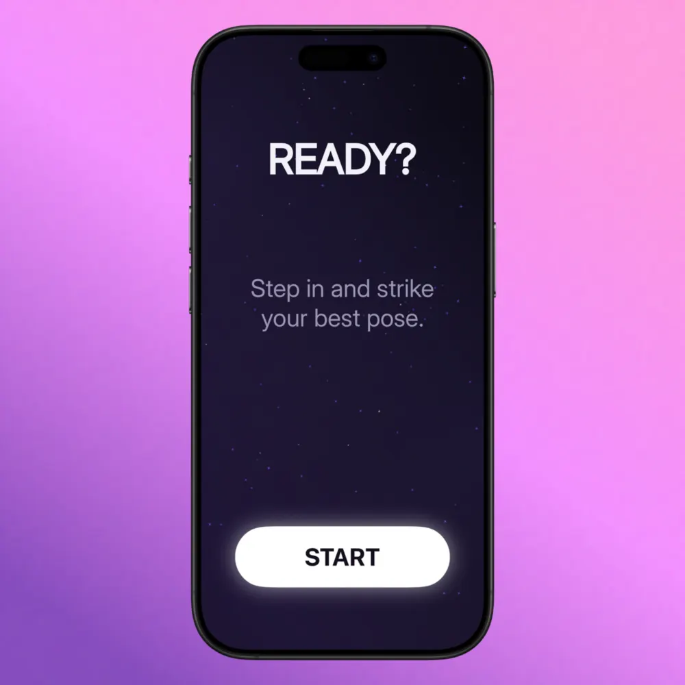 Step 3: Dark ready start screen with a glowing start button Step 3: Dark ready start screen with a glowing start button