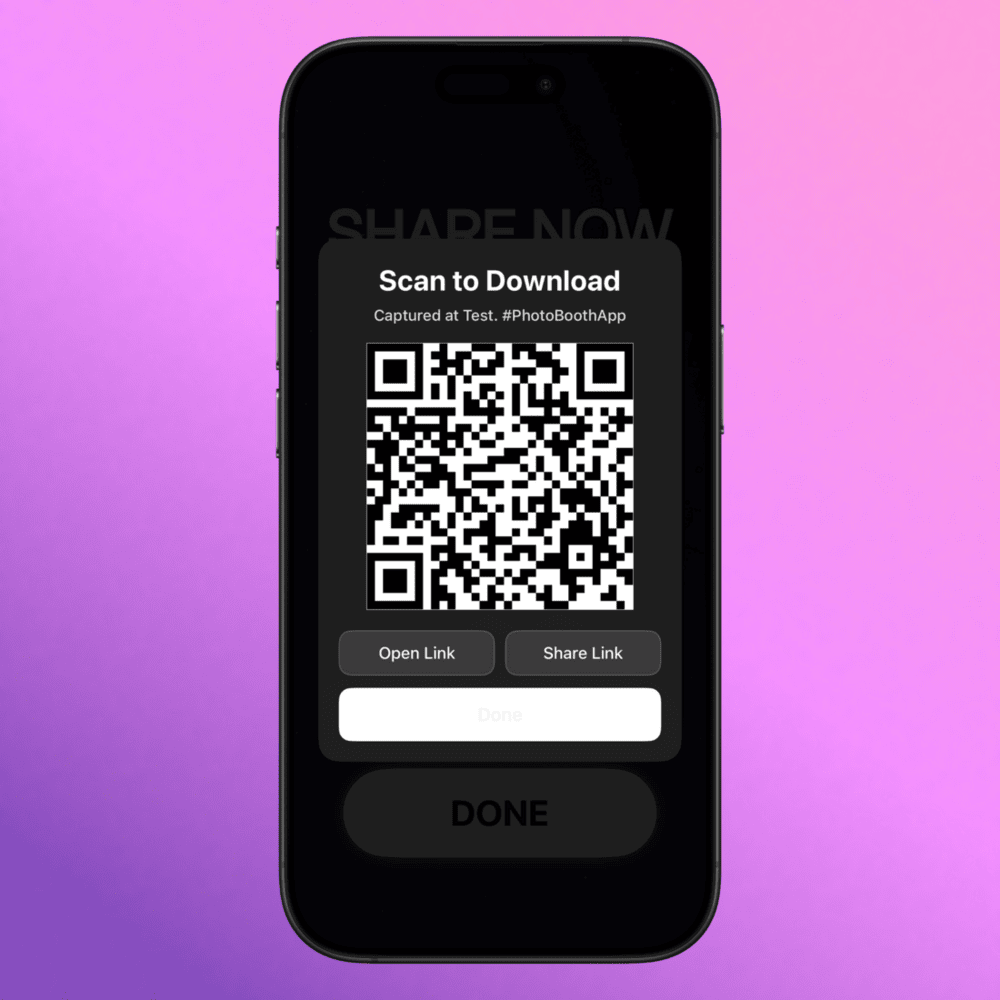 Step 16: QR code download modal shown over a share screen