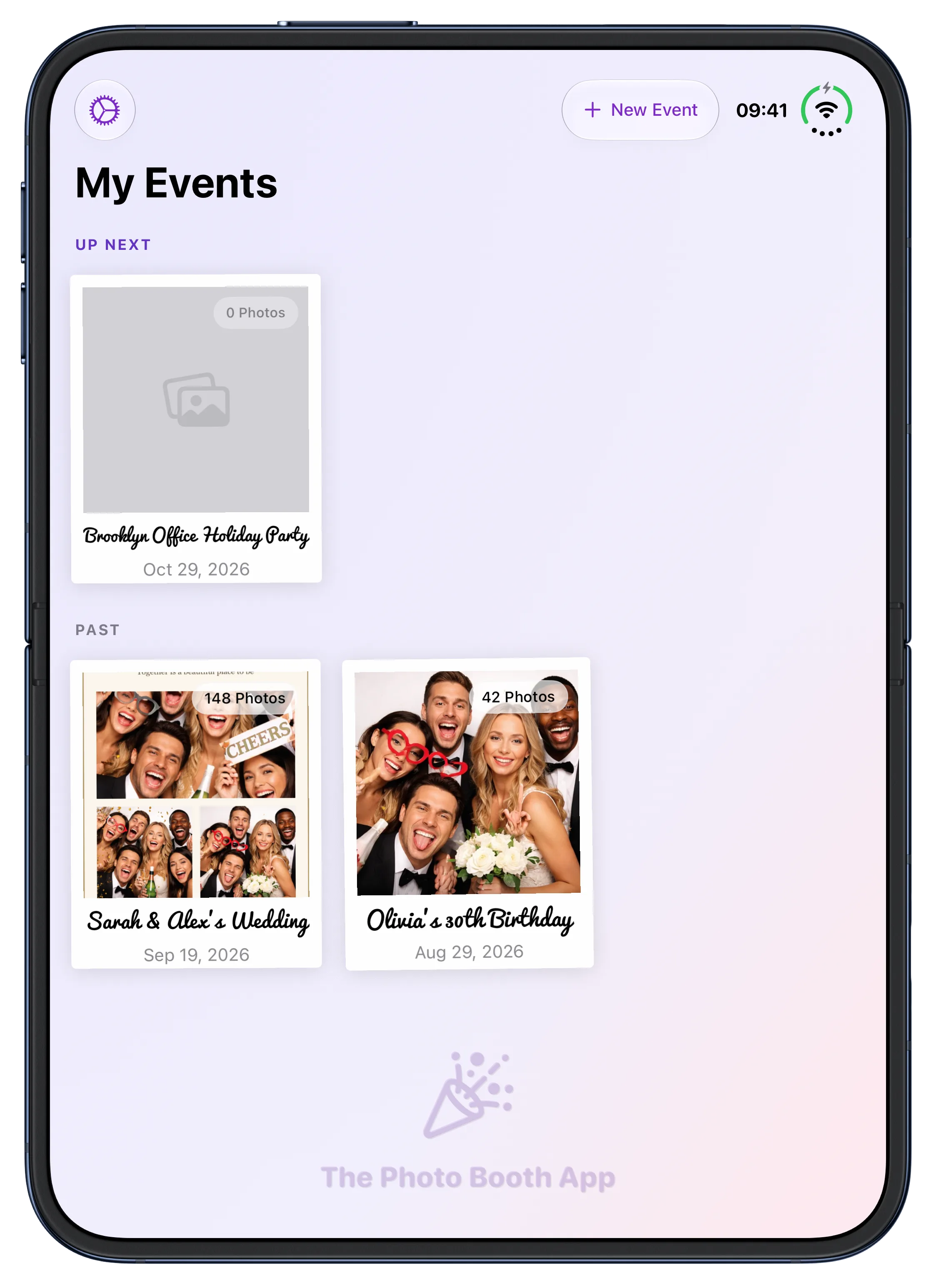 Photo Booth App event list on the iPhone Duo inner display