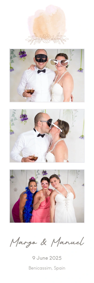 2 × 6 photo strip · example 1 example featuring Margo and Manuel’s wedding photos