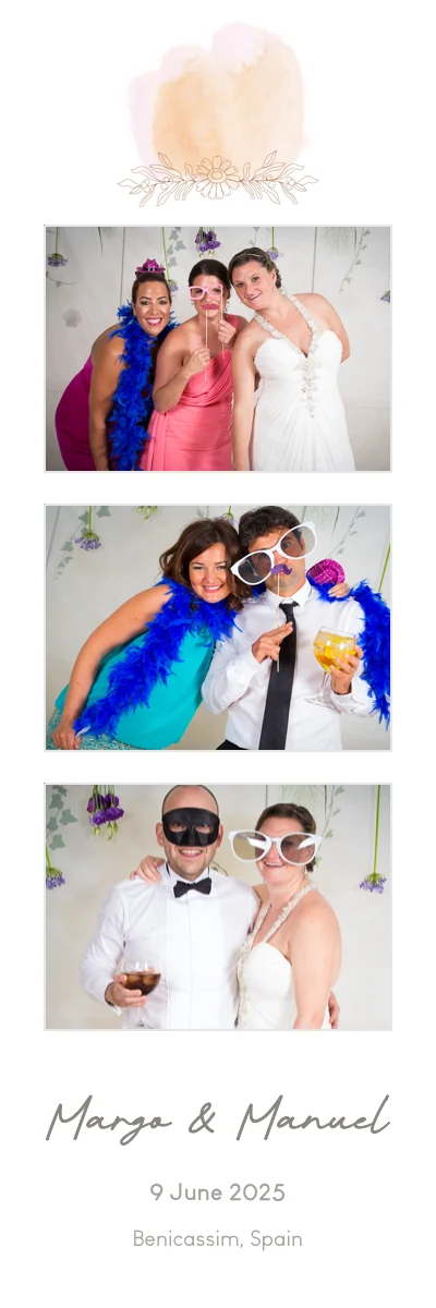 2 × 6 photo strip · example 3 example featuring Margo and Manuel’s wedding photos