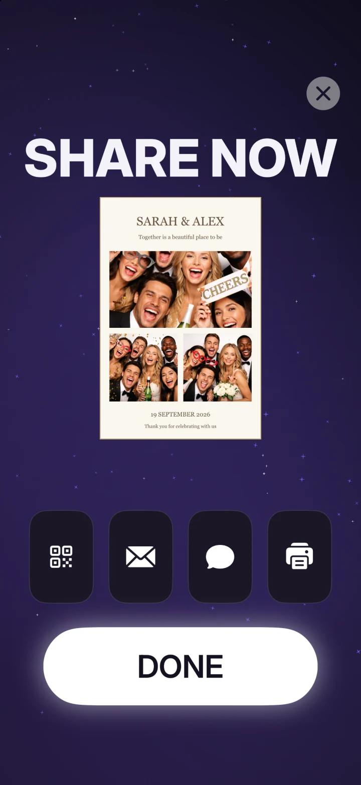 Guest sharing options in Photo Booth App
