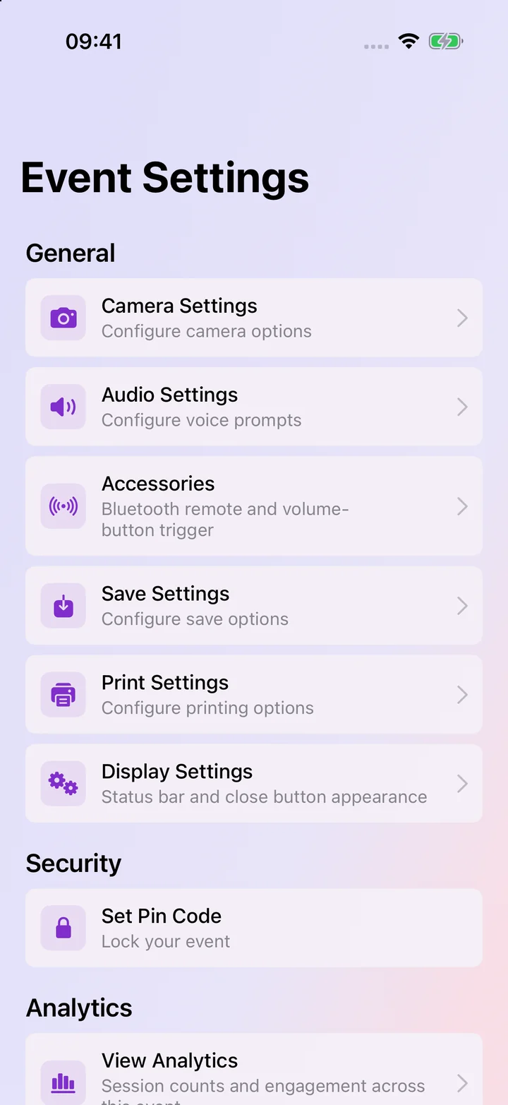 Event settings on iPhone
