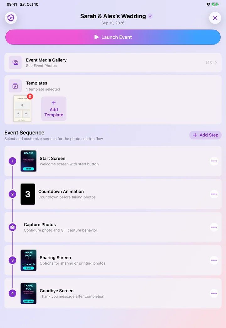 Event setup on iPad