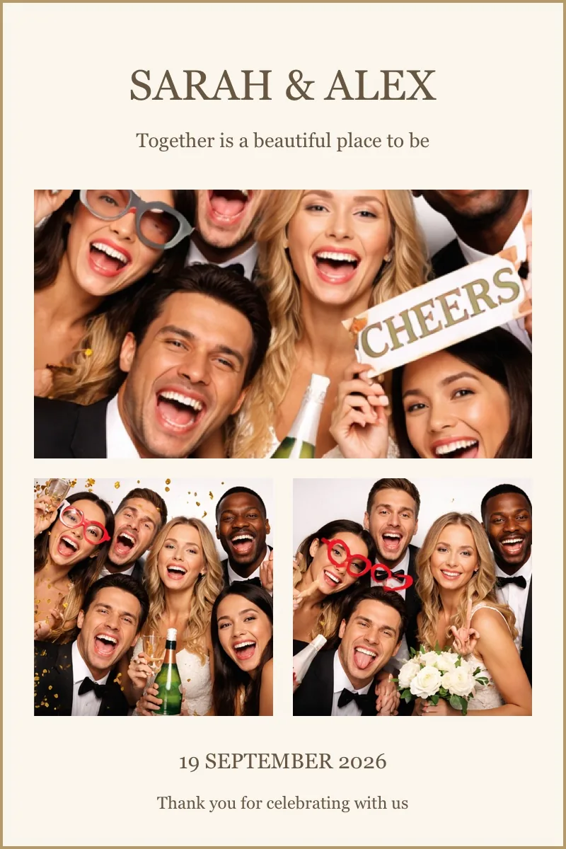 A finished photo booth strip beside the print preview